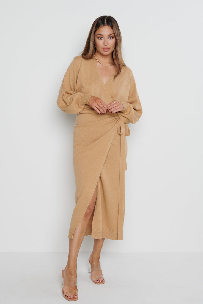Beau Wrap Midi Dress - Camel– Pretty Lavish